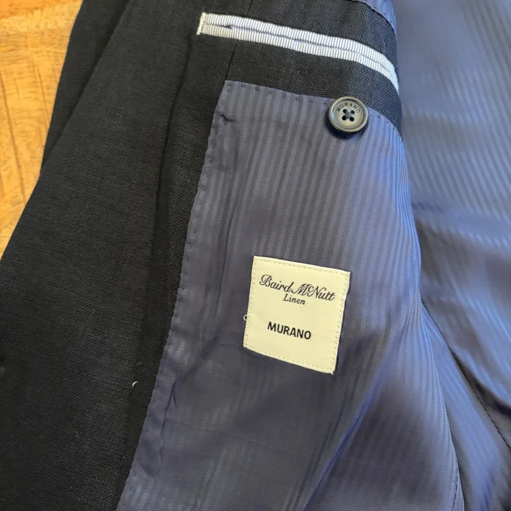 Murano Linen Blazer Mens S 38 Baird McNutt Classic Navy Blue Slim Summer Wedding